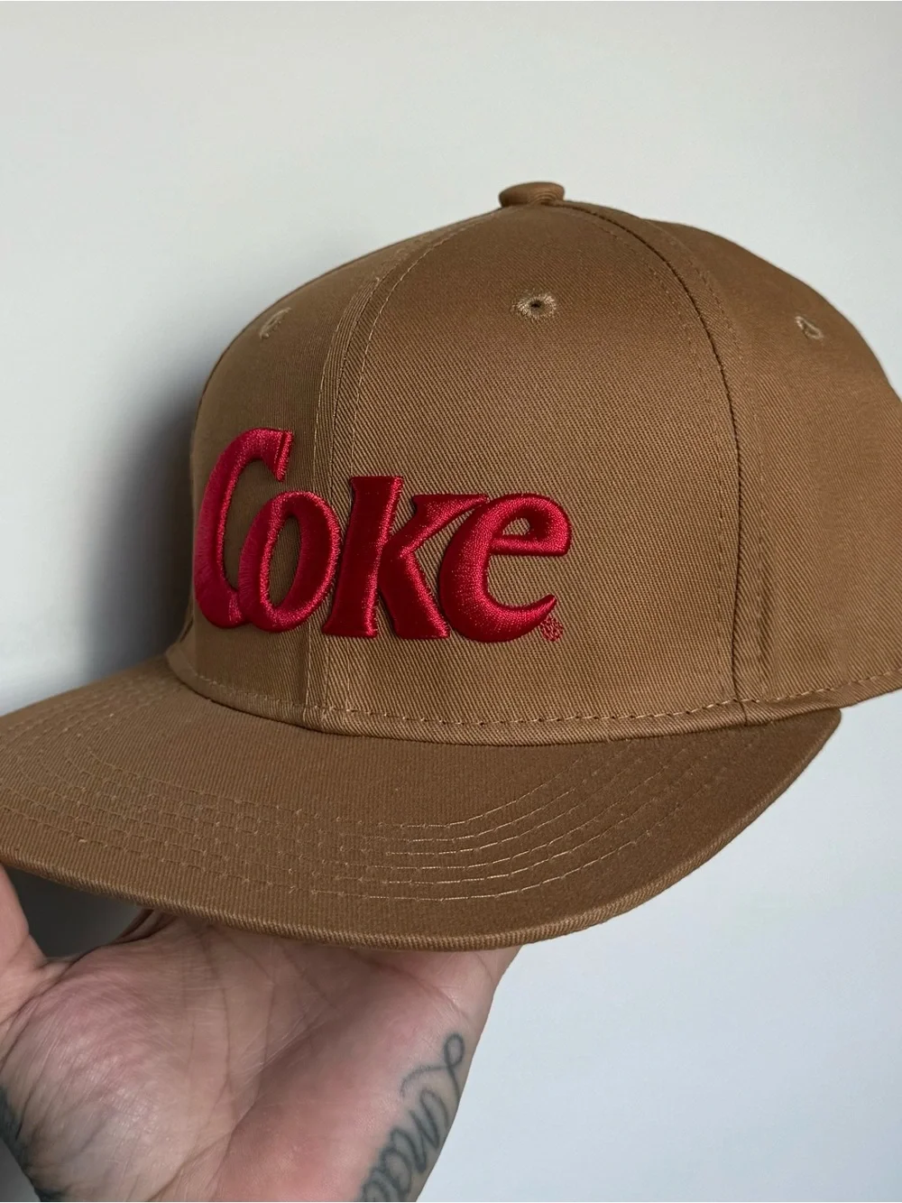 Vintage Y2K Coke 3D Emblem Logo Skater Baseball Adjustable Snapback Hat Tan